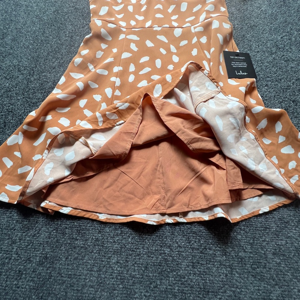 Lulus New w/tags Orange White Abstract Dot Puff Sleeve Mini Swing Dress XS - Picture 4 of 13